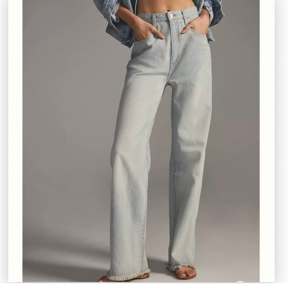 Pilcro Anthropologie High Rise Wide Leg Crop Jeans Size 28 Light Wash Raw Hem